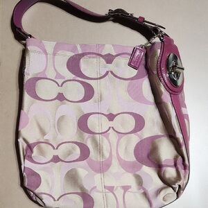 Coach Pink and Beige Signature Shoulder Bag